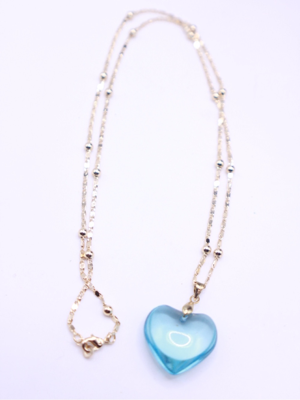 Signed CM 18k Gold plated Chain Necklace with Blue Heart Pendant